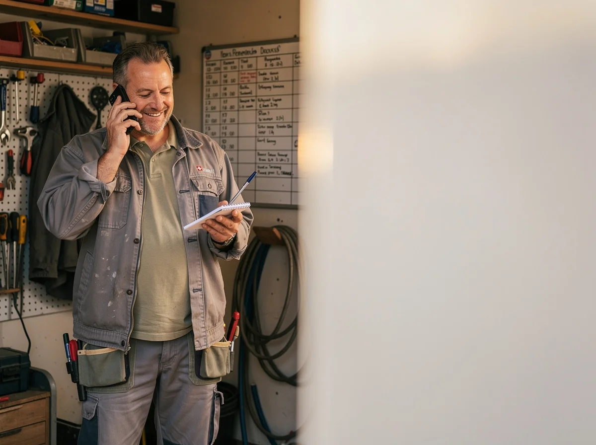 Handwerker nimmt eine Buchung per Telefon entgegen